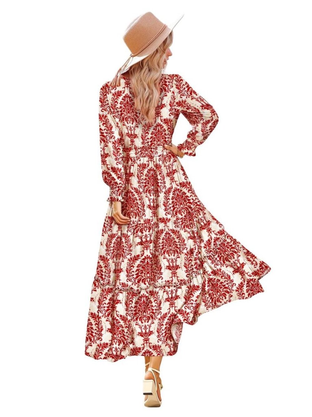 Women Fall Floral Long Sleeve Wedding Guest Maxi Dress ECL